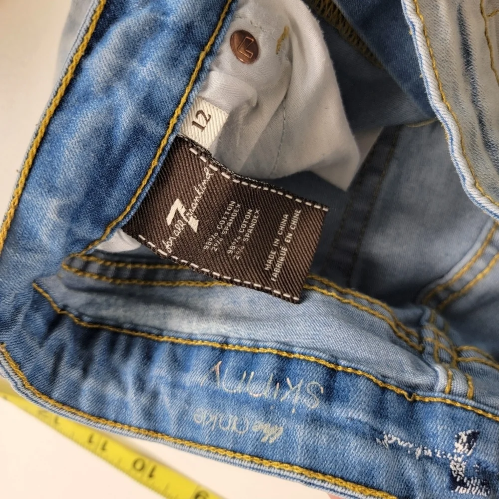 Girl’s 7 For All Mankind The Ankle Skinny Jeans Size 12 light wash stretch